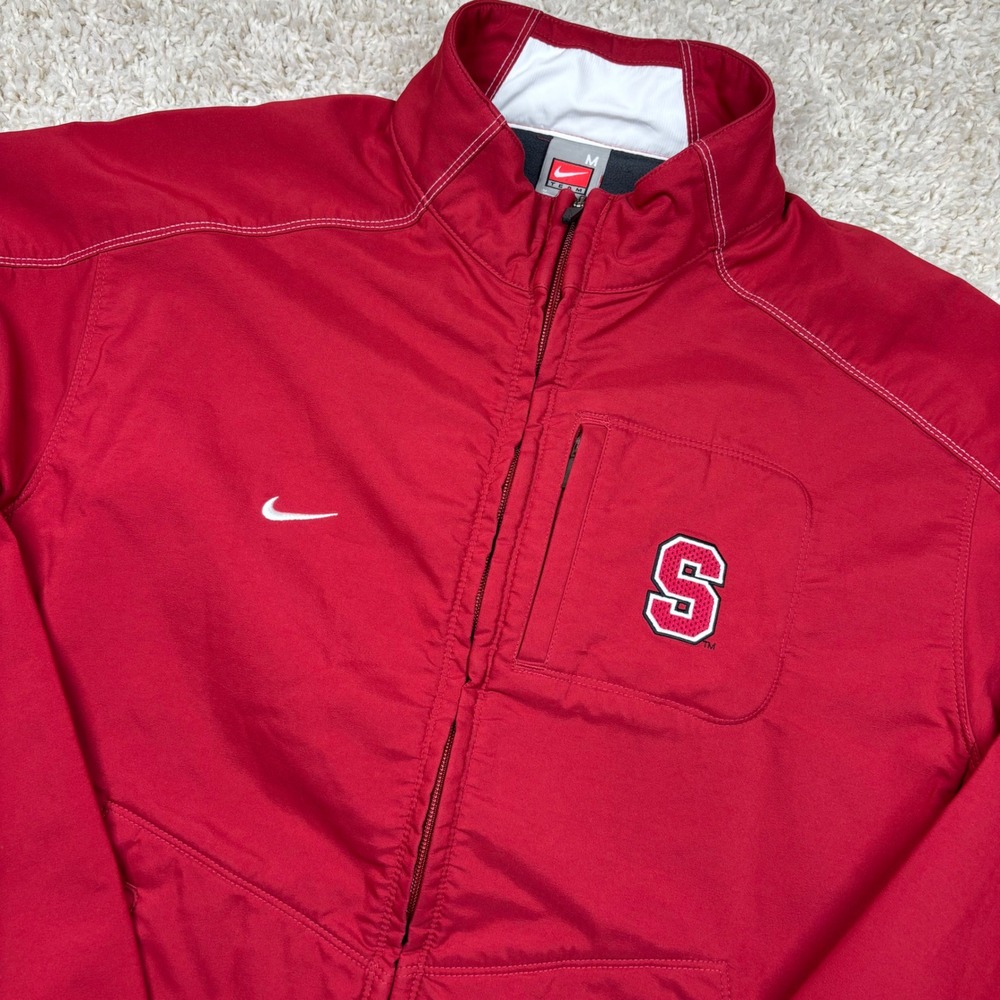 Nike Stanford Cardinal Windbreaker Mens M Red Fleece Lined Full Zip Jacket
